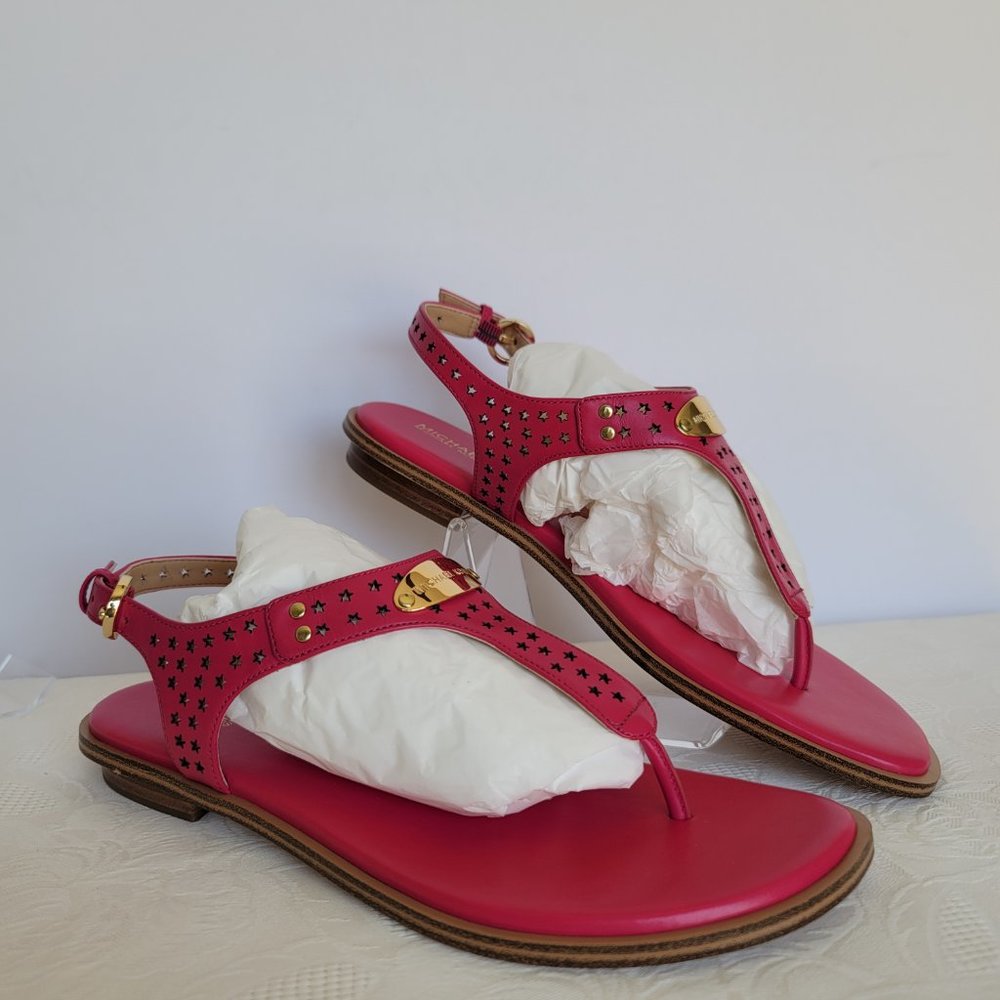 MICHAEL KORS Plate Thong Lasered Leather Sandals- Ultra Pink- Women's Size 9M⭐